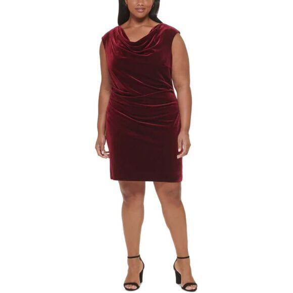 Jessica Howard Womens Velvet Dress Burgundy Size 18W - Picture 1 of 11